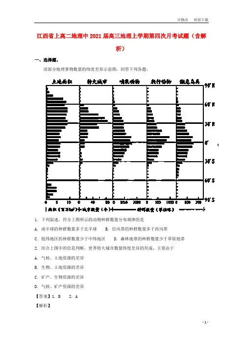 江西省上高二地理中2021届高三地理上学期第四次月考试题(含解析)