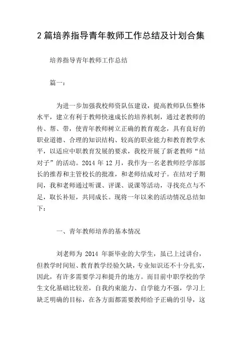 2篇培养指导青年教师工作总结及计划合集