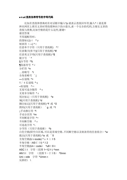 「word里的各种符号的字母代码」