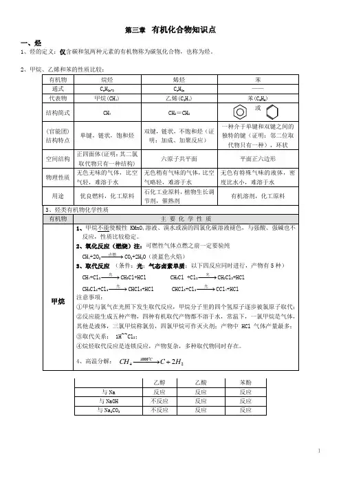 高一化学必修2第三章__有机化合物知识点