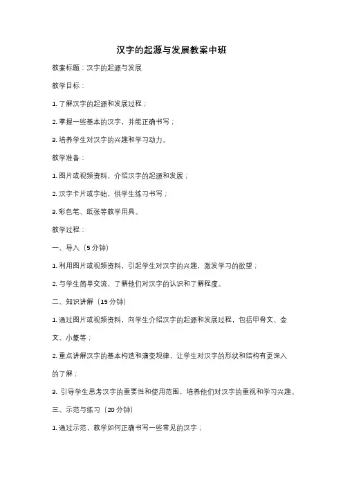 汉字的起源与发展教案中班