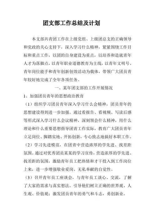 团支部工作总结和计划