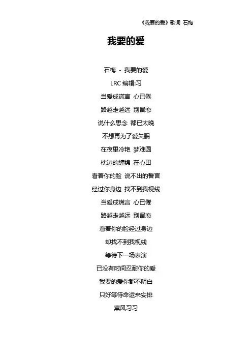 《我要的爱》歌词 石梅
