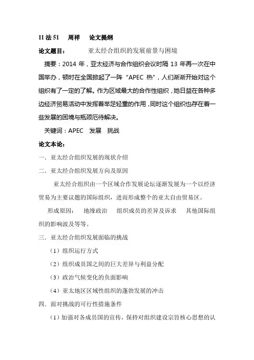 亚太经合组织的发展前景与困境
