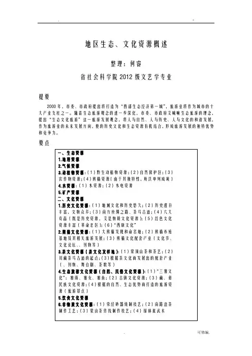 雅安地区生态、文化资源概述