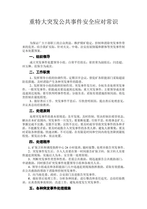 重特大突发公共事件安全应对常识