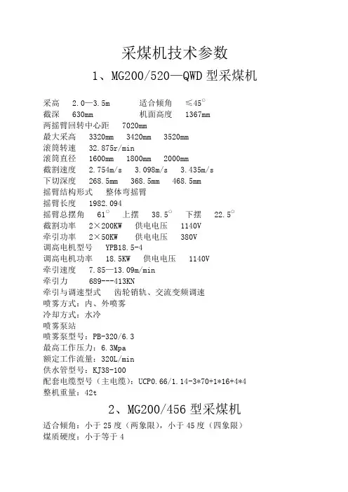 机电设备技术参数