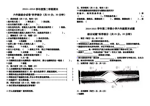 青岛版六年级科学试题