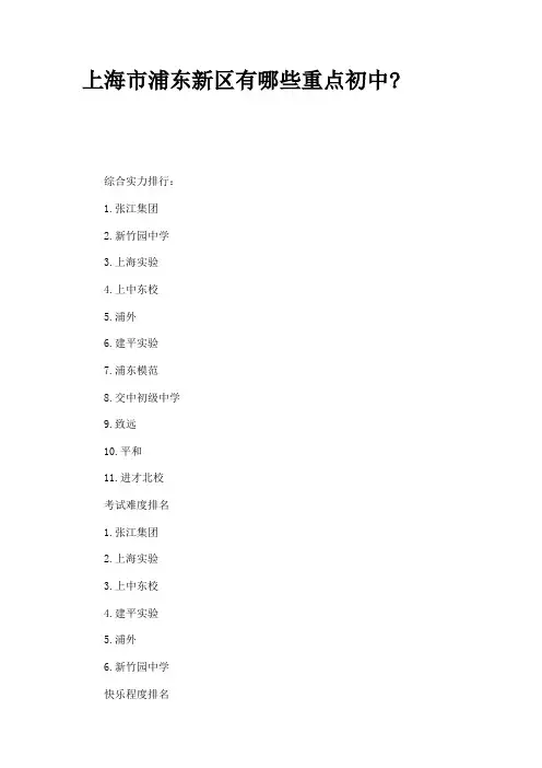 上海市浦东新区有哪些重点初中