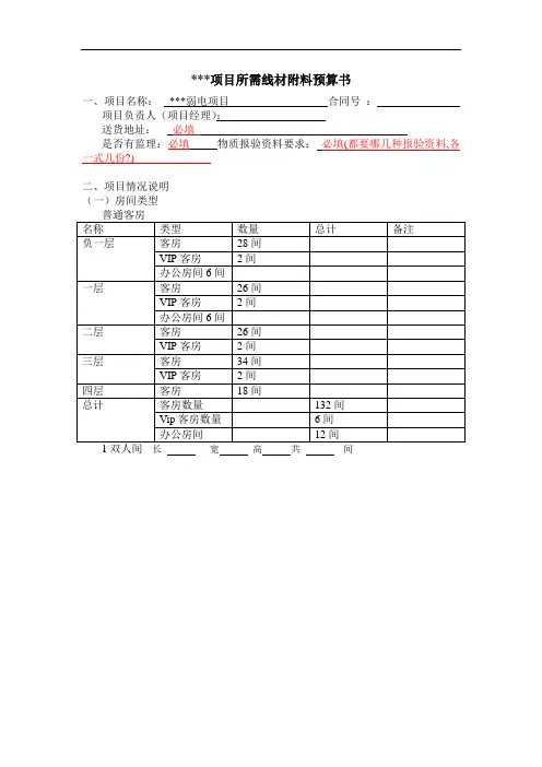 复杂工程项目现场所需线材附料预算书参考模板讲解