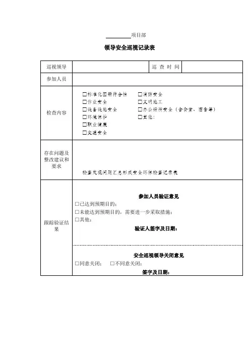 项目部领导安全巡视记录表
