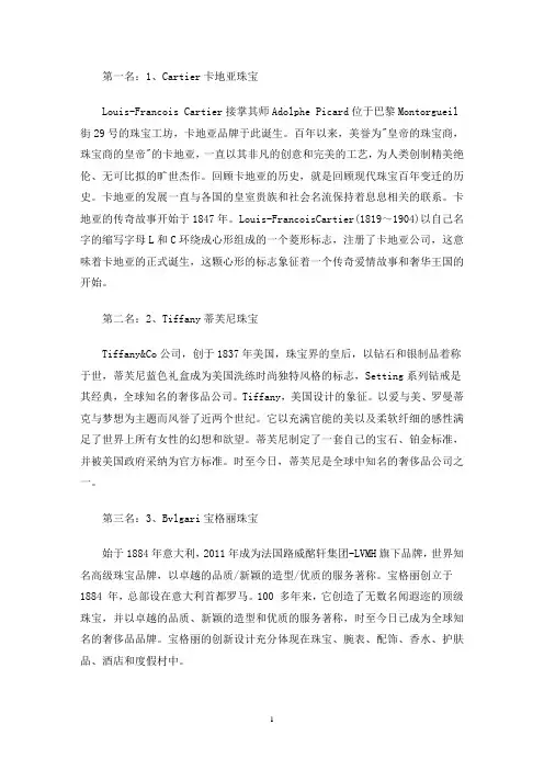 国际珠宝品牌排行(最新)