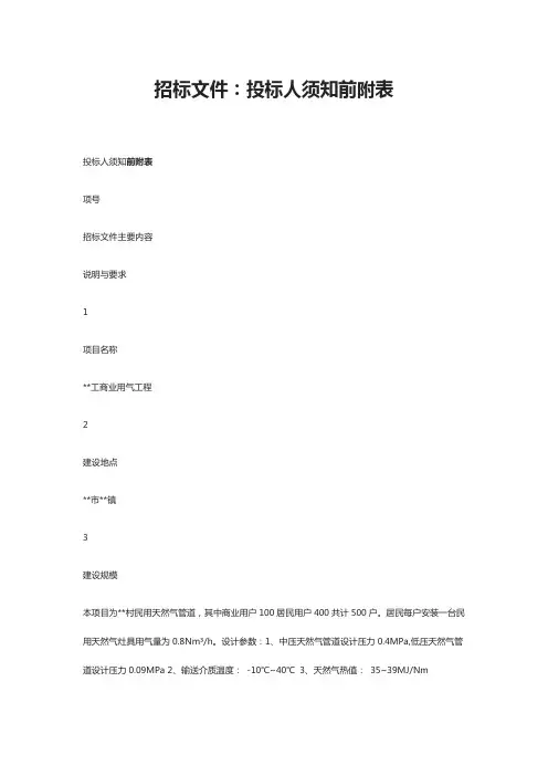 招标文件：投标人须知前附表
