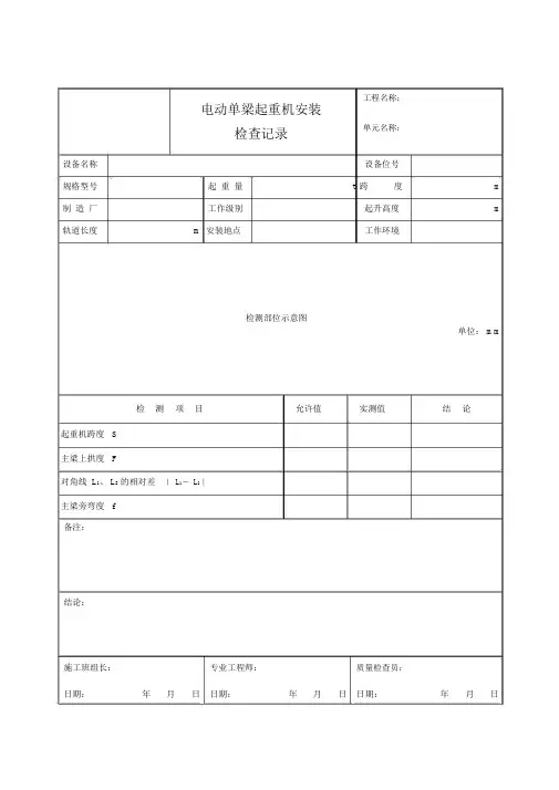 电动单梁起重机安装检查记录