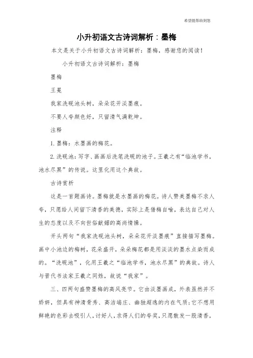 小升初语文古诗词解析：墨梅