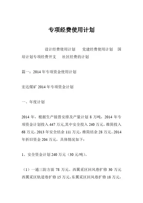 专项经费使用计划