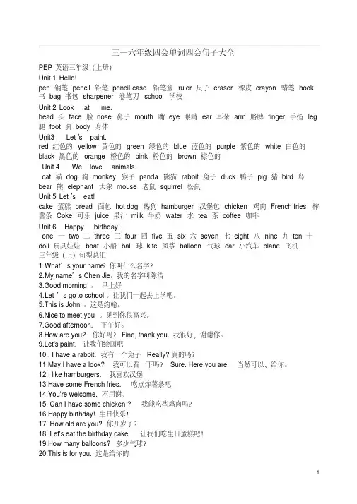 人教版小学英语3—6年级四会单词句子大全 2