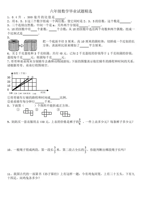 六年级数学毕业试题精选1