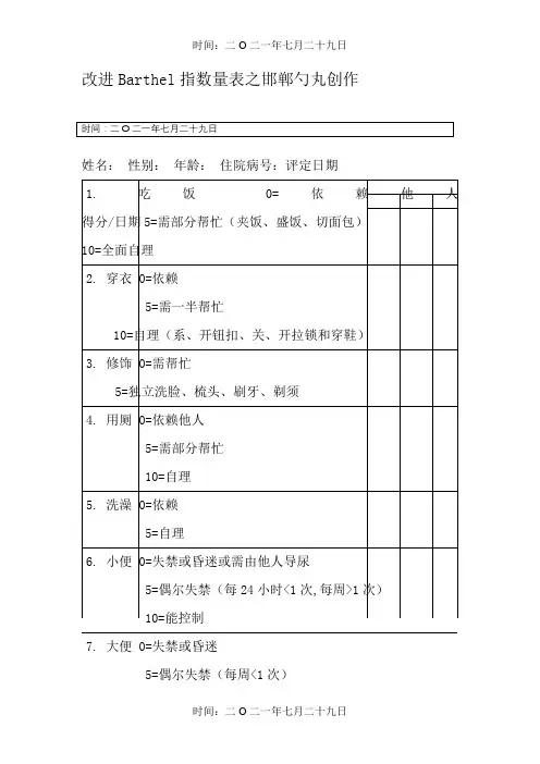 改良Barthel指数量表
