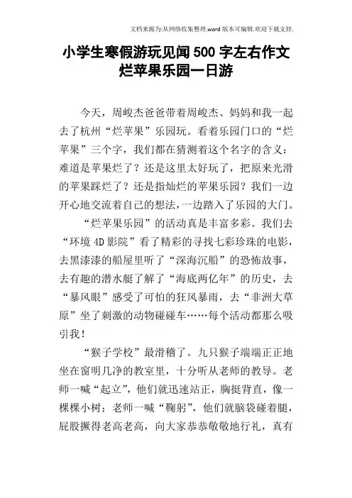 小学生寒假游玩见闻500字左右作文烂苹果乐园一日游