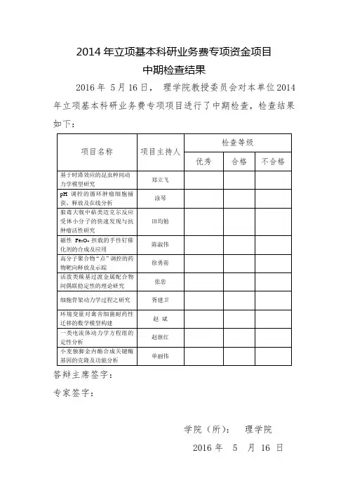 2014年立项基本科研业务费专项资金项目