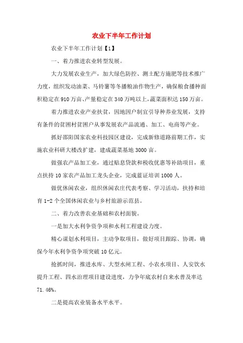 2020年农业下半年工作计划