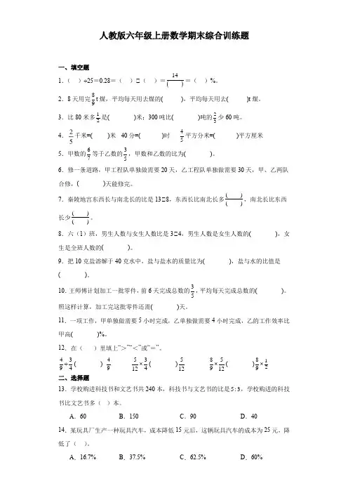 人教版六年级上册数学期末 综合训练题