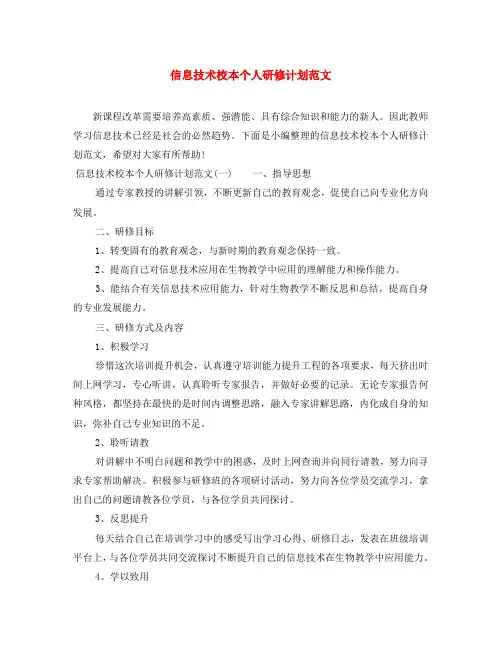 信息技术校本个人研修计划范文
