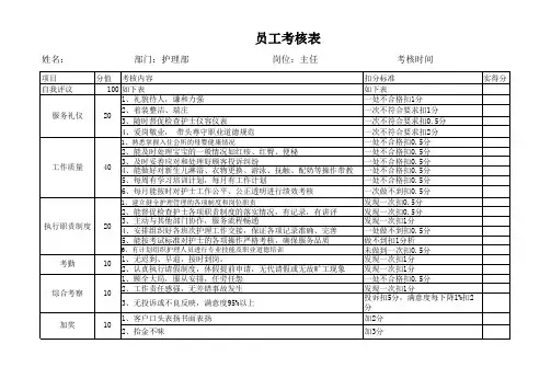 护理部主任绩效考核表