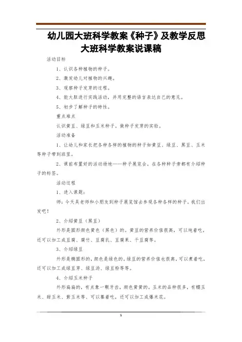 幼儿园大班科学教案《种子》及教学反思大班科学教案说课稿