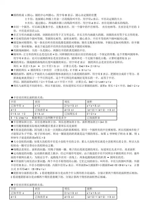 数学六年级(上)第一单元圆的认识知识点