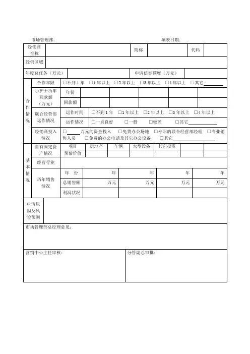经销商管理办法——经销商信誉额度审批表