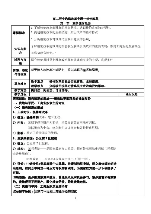 历史上重大改革回眸教案(选修1人民版) 2