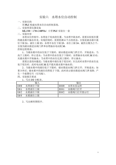 实验6 水塔水位自动控制hao
