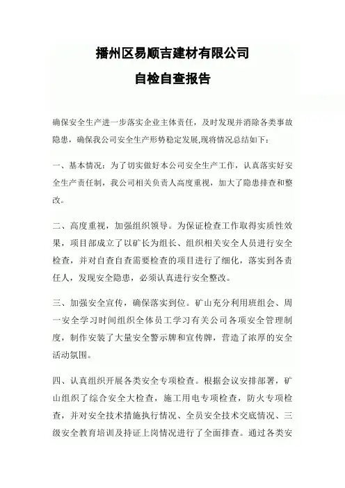 非煤矿山安全生产自查自纠报告