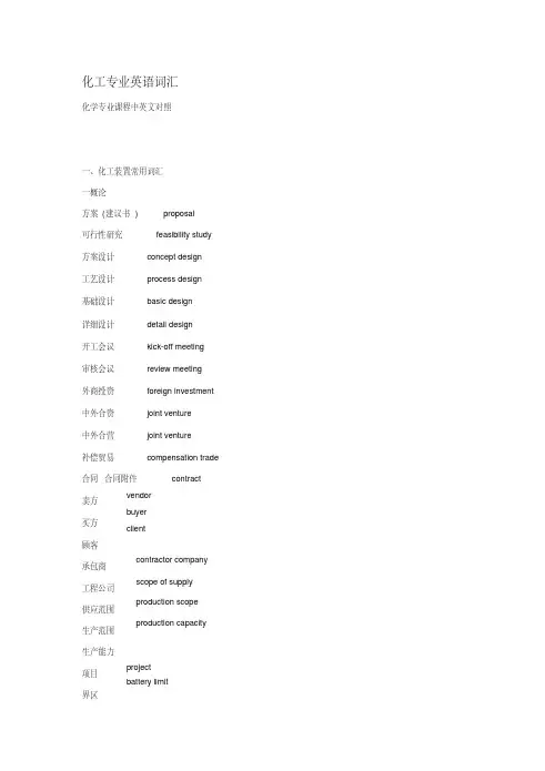  化工常用英语词汇
