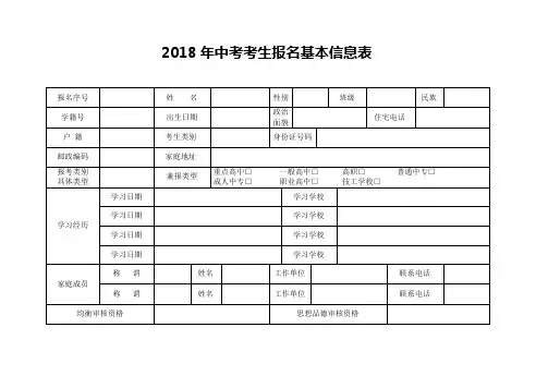 2018中考报名信息表