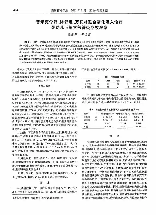 普米克令舒、沐舒坦、万托林联合雾化吸入治疗婴幼儿毛细支气管炎疗效观察