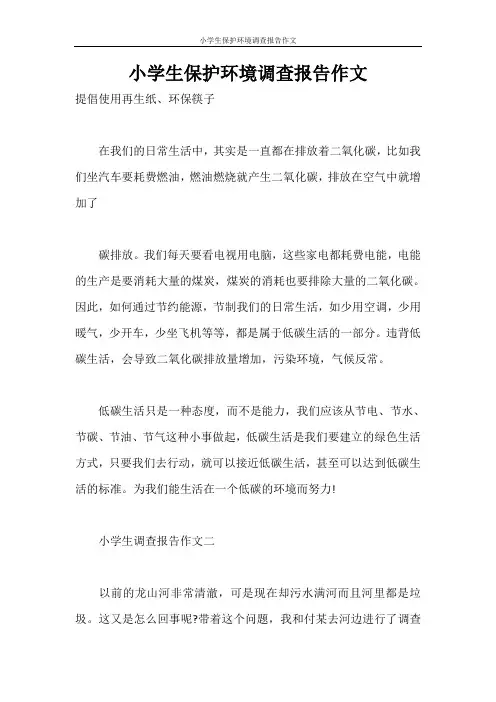 调查报告 小学生保护环境调查报告作文
