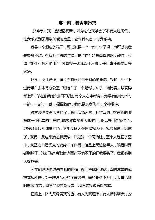 初二作文：那一刻,我含泪微笑作文600字