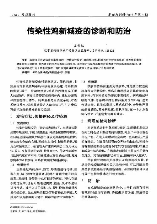 传染性鸡新城疫的诊断和防治