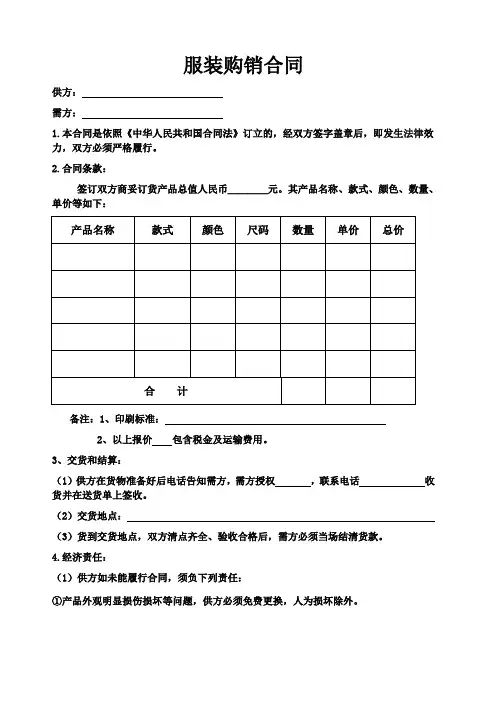 服装购销合同模板 