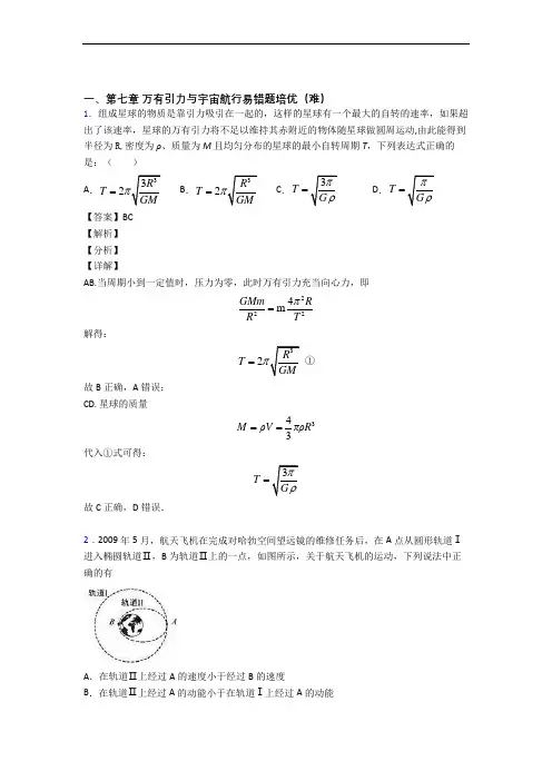 高一下册物理 万有引力与宇宙专题练习(解析版)
