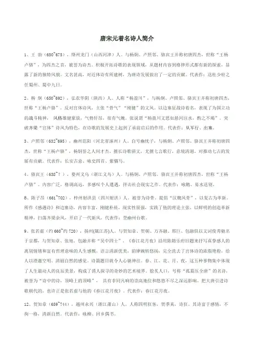 唐宋元著名诗人及作品简介