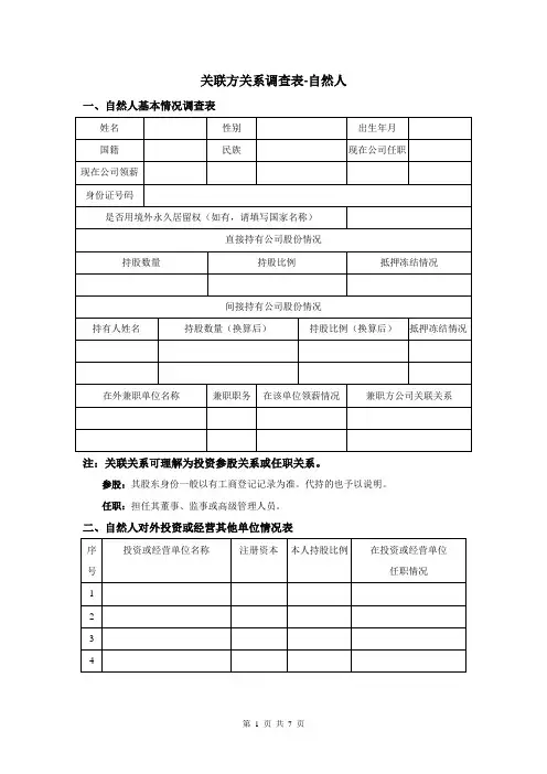 公司关联方自然人调查表
