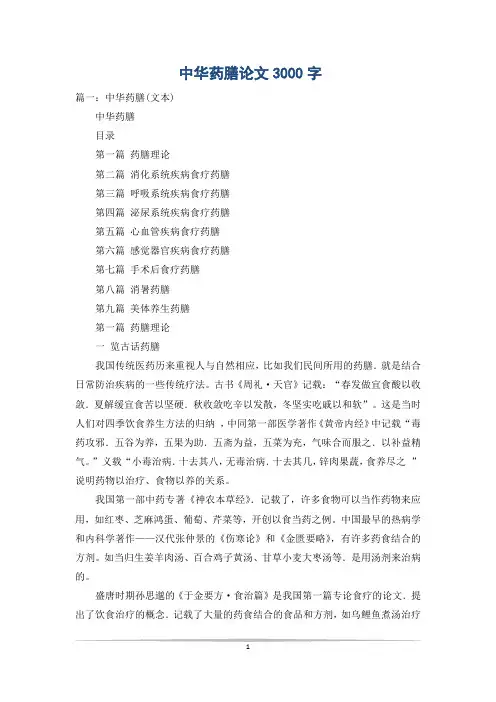 中华药膳论文3000字