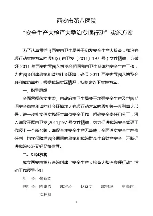安全生产大检查大整治行动实施方案