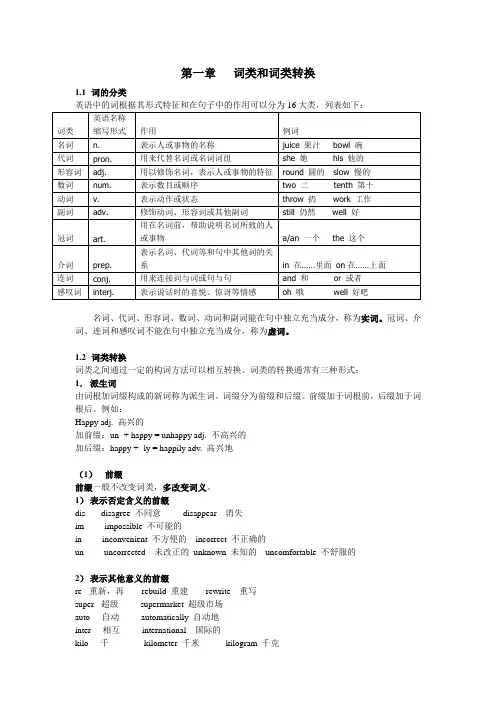 第一章 词类和词类转换 概念