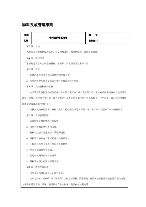 物料发放管理细则