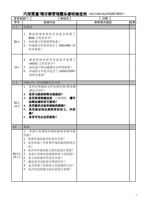 14001_18001环境管理体系审核检查表